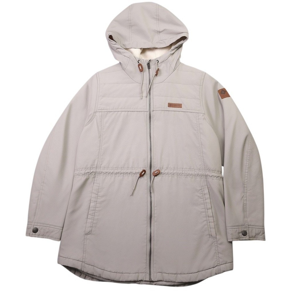 Columbia Chatfield Hill Jacket Womens Large Beige Sherpa Lined Hooded Parka Coat